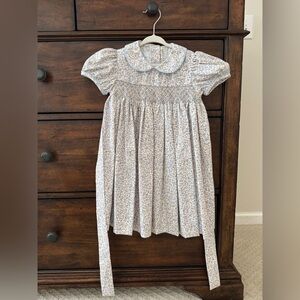 Little English Floral Smocked Dress - Blue and White